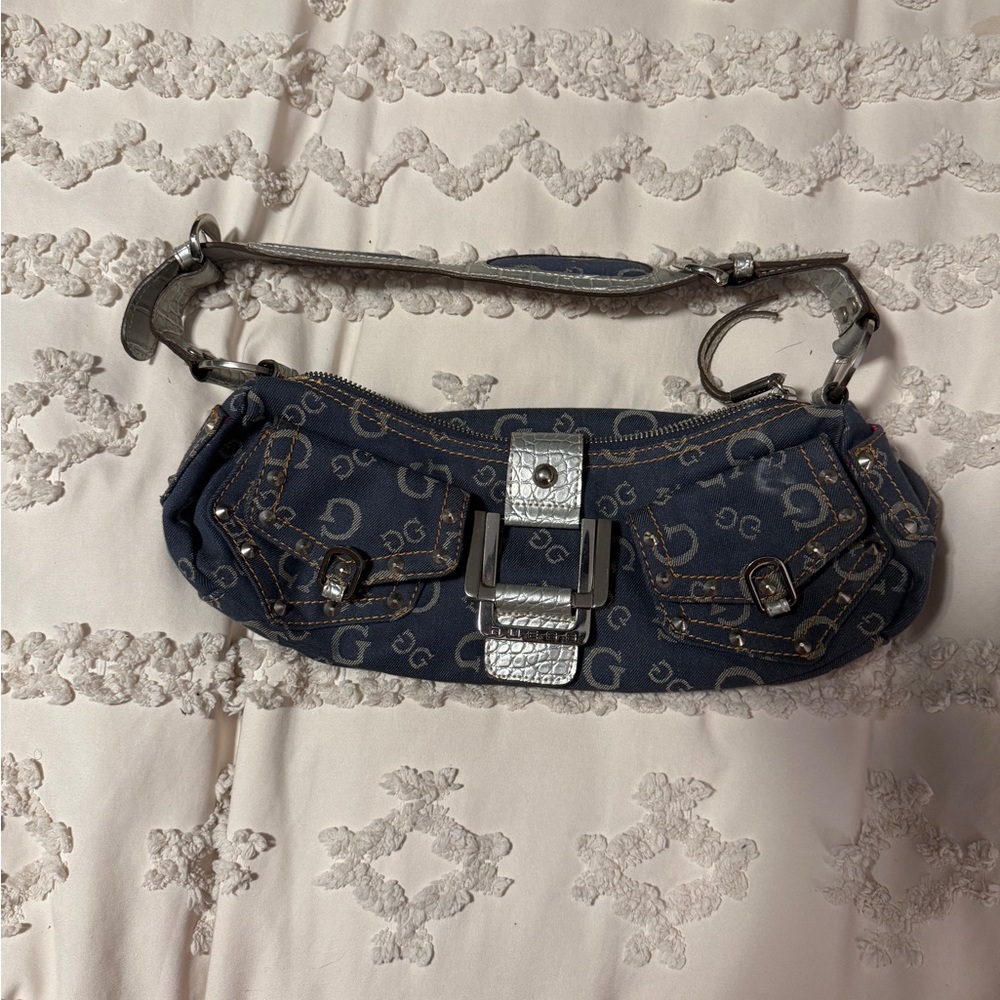 Guess Blue and Silver Shoulder Bag